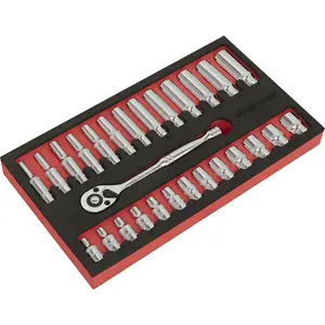 Premium 27-Piece Deep Socket Set with Ratchet Handle - 1/4" Metric Drive