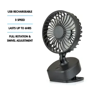 StayCool Mini 4" Portable USB Rechargeable Clip Desk Fan - Black