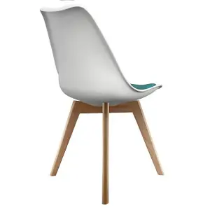 Soho White & Teal Plastic Dining Chair with Squared Light Wood Legs