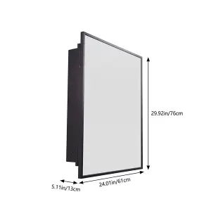 76cm H Black Wall-Mount Rectangular Bathroom Storage Mirror Cabinet