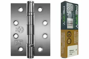 PERRY SATIN 100mm Stainless Steel Fire Door Hinges - Grade 11 CE Marked