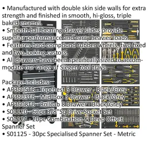 Comprehensive 420 Piece Tool Kit with 16 Drawer Black and Grey Tool Chest Bundle