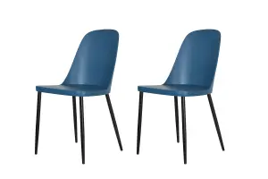 PAIR of Blue Aspen duo plastic chairs with black metal legs