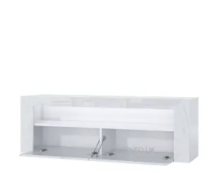 Furneo White TV Stand 145cm Unit Cabinet Matt & High Gloss Clifton13 White LED Lights