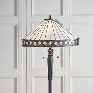 Luminosa Fargo 2 Light Floor Lamp Dark Bronze, Tiffany Glass, E27