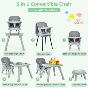 Costway 6-in-1 Baby High Chair Infant Feeding Chair Kids Stool w/Removable Tray & Cushion