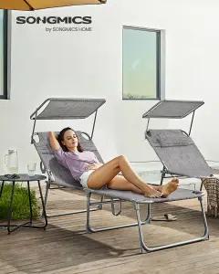 SONGMICS Sun Lounger, Folding , Large Reclining Sun Chair, 71 x 200 x 38 cm, Max. Load 150 kg, with Sunshade Headrest