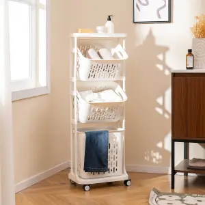 COSTWAY 3-Tier Plastic Laundry Hamper Cart 112 cm Slim Laundry Basket Trolley