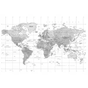 Grandeco World Map 7 panel Textured Mural,  2.8 x 3.71m, White