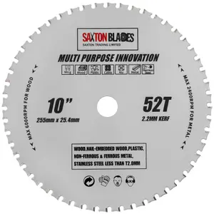 Saxton TCT25552TMPT254B TCT Multi Purpose Innovation Circular Saw Blade 255mm x 52 Teeth x 25.4mm bore