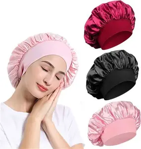 Satin Bonnet, Night Sleep Caps With Wide Elastic Band, Silk Wrap, Soft Head Cover Sleeping Hat For Women And Girls Curly Hair