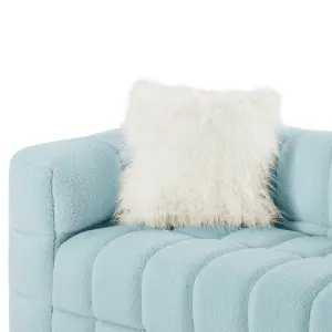 3 Seater Sofa, Teddy Fleece Fabric 210 CM Loveseat Couch with 2 Pillow for Living Room Bedroom - Baby Blue