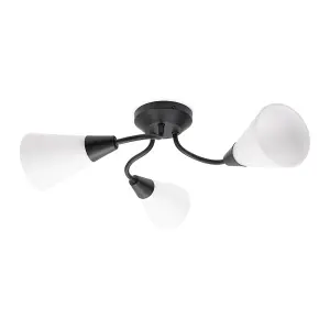 ValueLights Kristina Black 3 Arm Ceiling Light with White Frosted Glass Shades - LED Bulbs Included