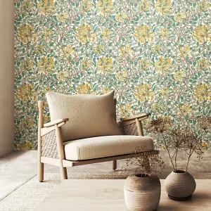 Hoopla Walls Honeysuckle Leaf Trail Seafoam Smooth Matt Wallpaper