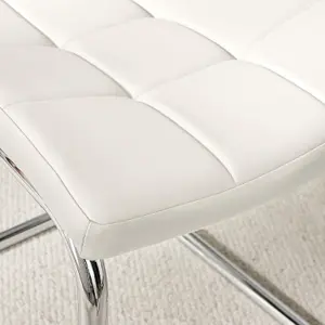 Set of 2 Murano White Deep Padded High Back Soft Touch Faux Leather Chrome Cantilever Leg Dining Chairs