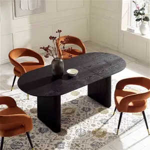 Maru Oval 6-8 Seater Extending Oak Pedestal Dining Table, Black Modern Wooden - Daals - Dining Tables