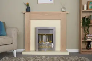 Adam Southwold Fireplace in Oak & Cream with Helios Electric Fire in Brushed Steel, 43 Inch