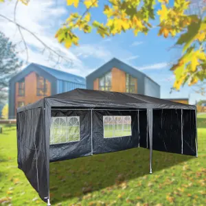 BIRCHTREE 3X6M Outdoor PE Gazebo Patio Shade Canopy Waterproof 6 Pieces Sidewalls Grey