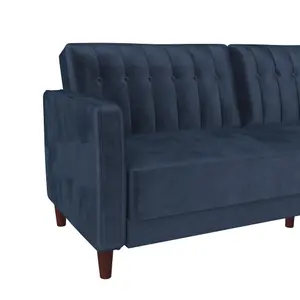 Pin tufted transitional Sofa Bed velvet blue