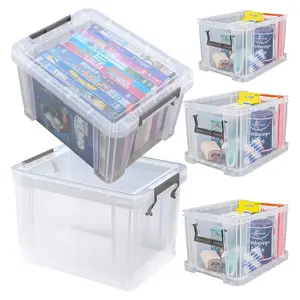 3 x 24 Litre Storage Box For Home Or Office With Strong Snap Closure Lid & Reinforced Base