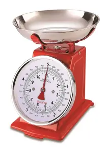 Terraillon Traditional Kitchen Scale, Manual Tare, Large Dial, 5 kg Capacity, Tradition 500 - Red