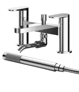 Modern Deck Mount Round Bath Shower Mixer Tap with Shower Kit - Chrome