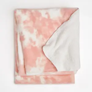 Dreamscene Tie Dye Soft Fleece Throw Warm Blanket Bedspread, 150 x 180cm - Blush