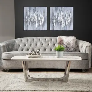 Abstract Wall Art for Bedroom & Living Room, Luxury Wall Mounted Canvas Painting (Set of 2) Grey/White