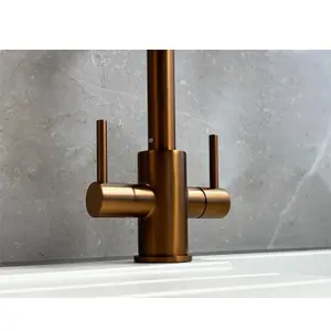 Liquida AD396CP Monobloc Swan Neck Twin Lever Copper Kitchen Mixer Tap