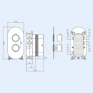 Nes Home Round 2 Dials Concealed Thermostatic Shower Mixer Valves Brushed Brass