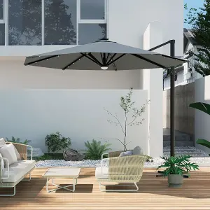 3m Aluminium Cantilever Parasol with 360 Degree Rotation Solar LED Outdoor Patio Round Umbrella