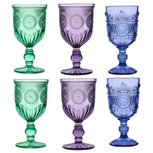 Set of 6 Vintage Luxury Embossed Embossed Drinking Wine Glass Wine Goblets 290ml