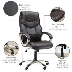 HOMCOM Executive Office Chair Faux Leather Computer Desk Chair w/ Wheel Brown