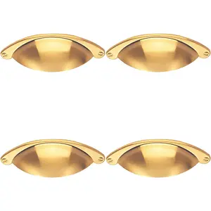 4x Traditional Cup Pull Handle 104 x 26mm 64mm Fixing Centres Satin Brass