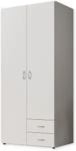 BASE Timeless Hinged 2 Door Wardrobe in White - Classic Design with Ample Storage - W81cm x H176cm x D51cm