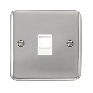 Curved Polished Chrome Rj11 Socket - White Trim - SE Home