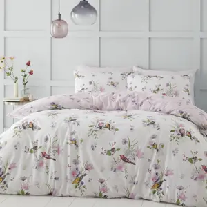 Catherine Lansfield Bedding Songbird Duvet Cover Set with Pillowcase Pink