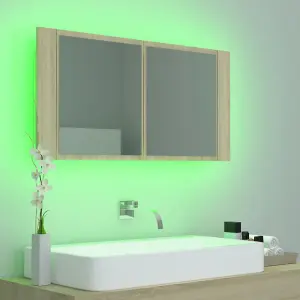 Berkfield LED Bathroom Mirror Cabinet Sonoma Oak 90x12x45 cm