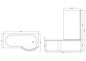 Right Hand Shower Bath Bundle - Includes Tub, Curved 6mm Safety Glass Screen and Front Panel - 1700mm