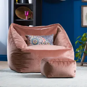 icon Natalia Velvet Armchair Bean Bag and Footstool Set Dusk Pink Giant Bean Bag Chair