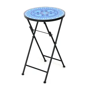 Costway Garden Mosaic Side Table Foldable Round End Table Outdoor Indoor Plant Stand w/ Ceramic Tile Top