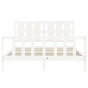 Berkfield Bed Frame with Headboard White King Size Solid Wood