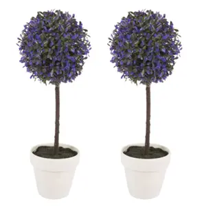 URBNLIVING 41cm Height Decorative Artificial Outdoor Ball Lavender Plant Tree Pot Colour Large Set of 2