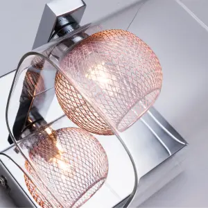 Single Wall Light , G9 Cap , Polished Chrome finish , Glass Shade and Copper mesh