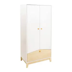 Cody 2 Door 1 Drawer Wardrobe in White and Pine Effect Finish