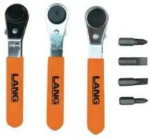 Lang Tools 3Pc Fine Tooth Ratchet  Bit Wrench Set With 4 Bits