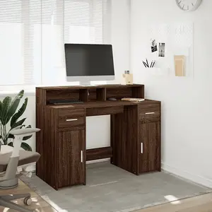 Berkfield Desk with LED Lights Brown Oak 120x55x91 cm Engineered Wood