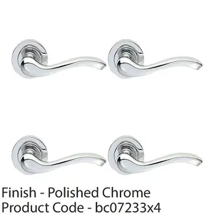 4 PACK - Premium Concealed Door Handle Set - Polished Chrome Lever on Round Rose Scroll