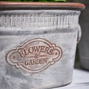 Vintage Style Large Oval Flowers Plant Pot and Garden Metal Planter Tub