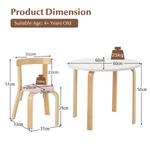 Costway 5-Piece Kids Table and Chair Set Children Wooden Activity Table 4 Curved Chairs